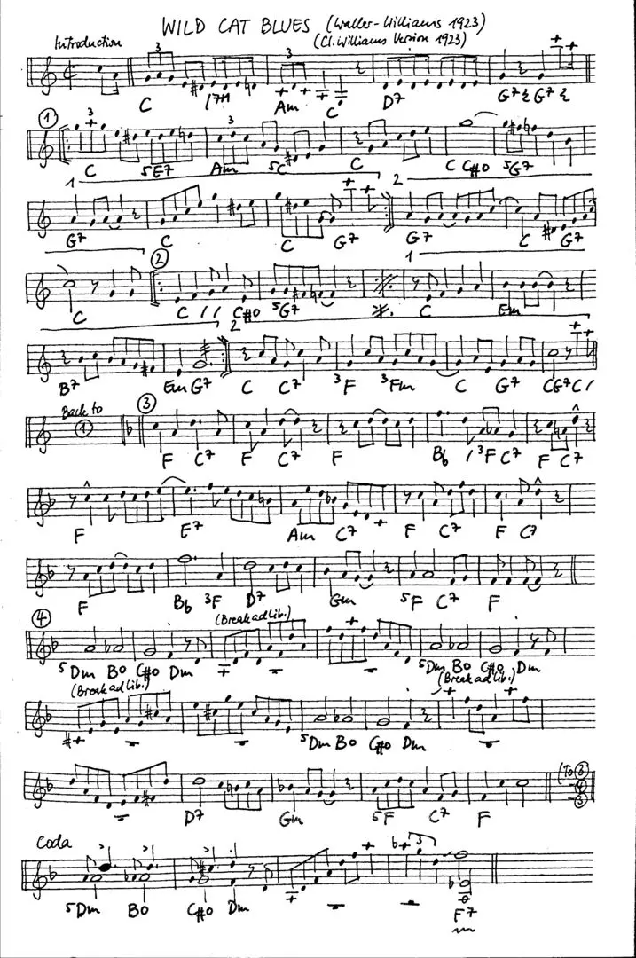 wild cat blues 1 free jazz leadsheet - Courtesy of the Jungle Jazz Band